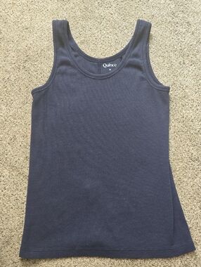 Organic Cotton Micro‑Rib Scoop Neck Tank – Navy Blue – Size M 💙